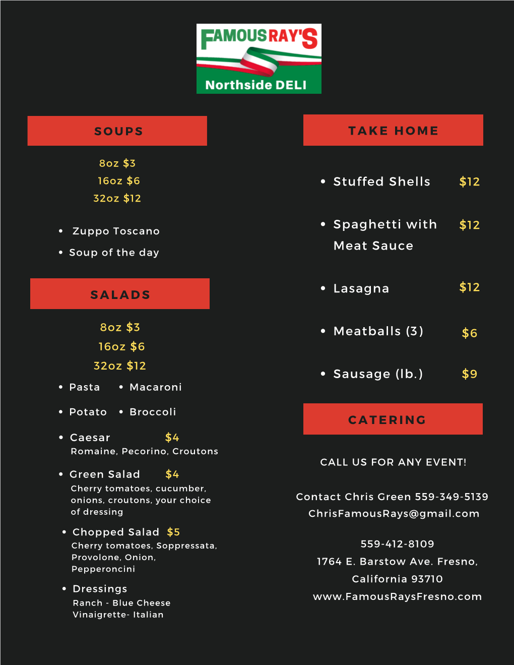 Famous Rays Catering Menu PDF Pg 1 Feb 2020