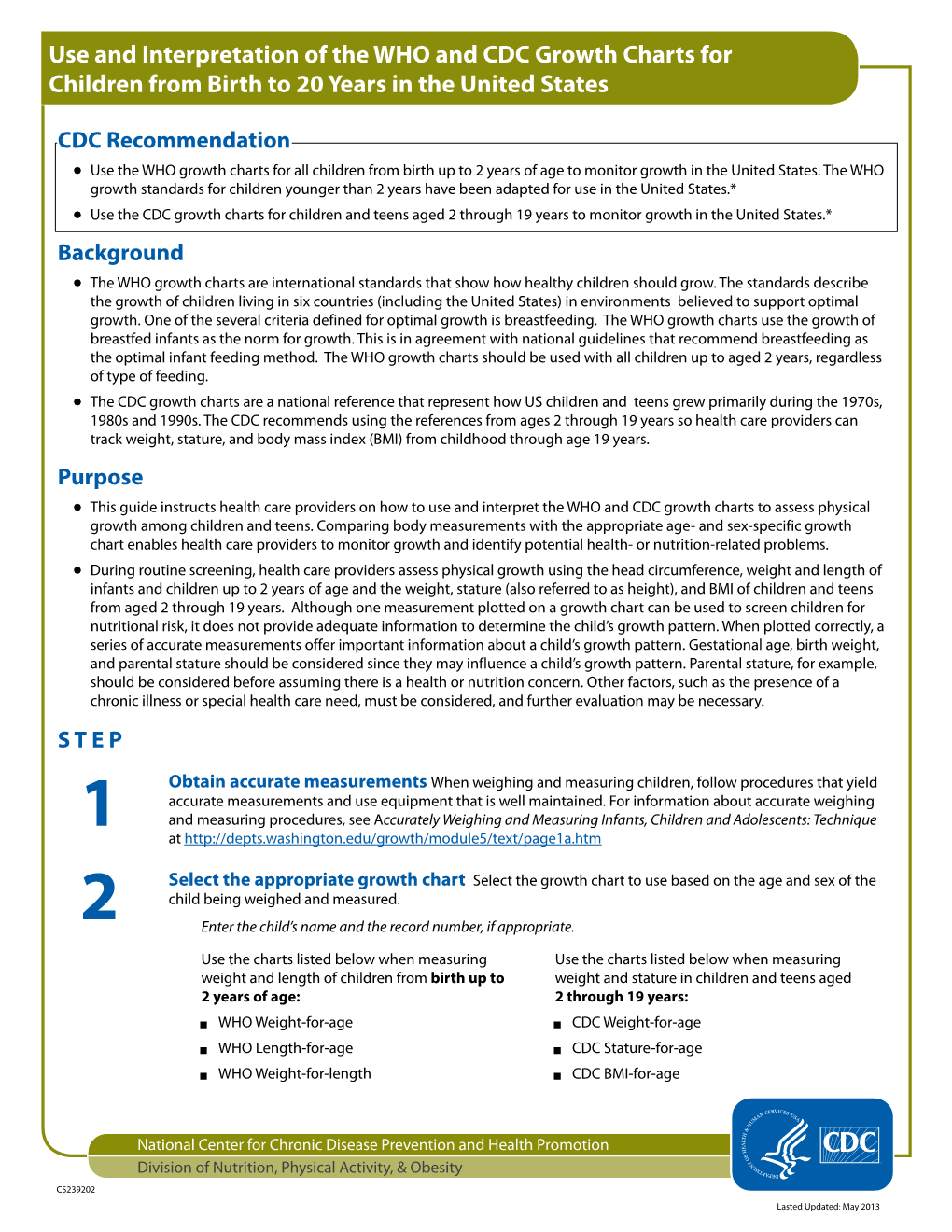 Use and Interpretation of the WHO and CDC Growth Charts for Children ...