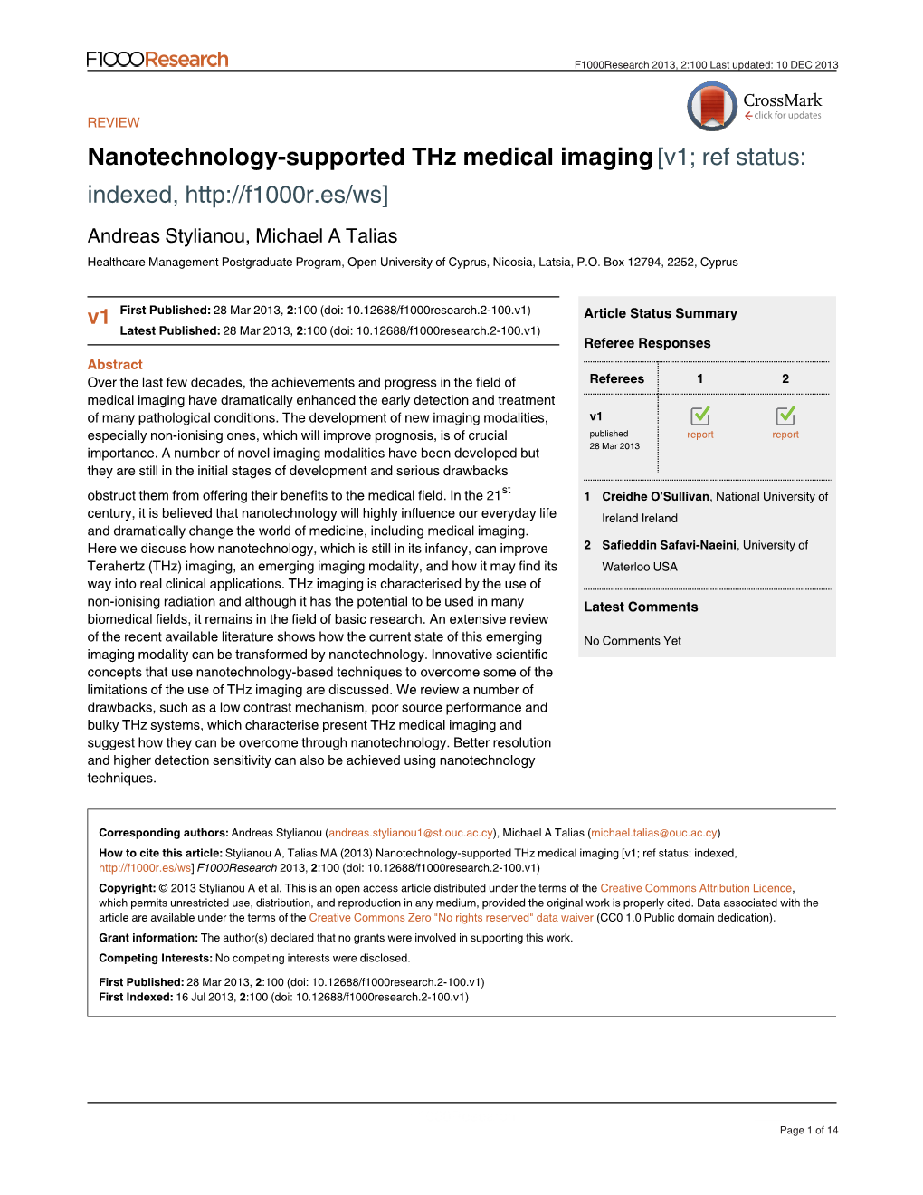 Nanotechnology-Supported Thz Medical Imaging