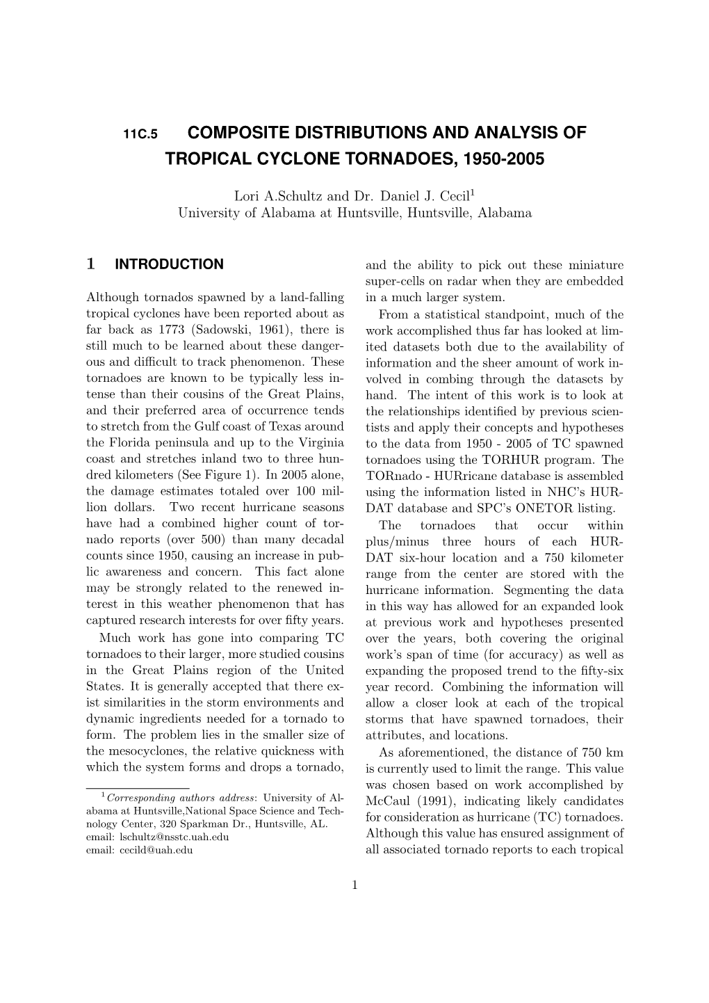 Composite Distributions and Analysis of Tropical Cyclone Tornadoes, 1950-2005