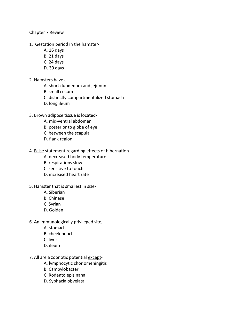 1. Gestation Period in the Hamster