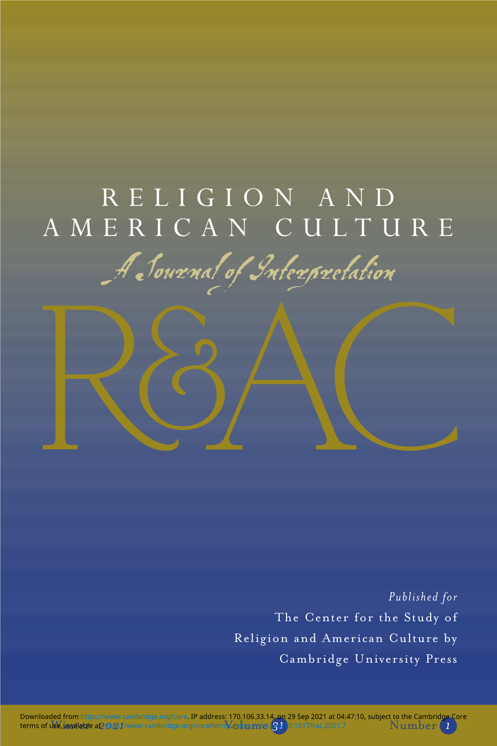 Published for the Center for the Study of Religion and American Culture by Cambridge University Press