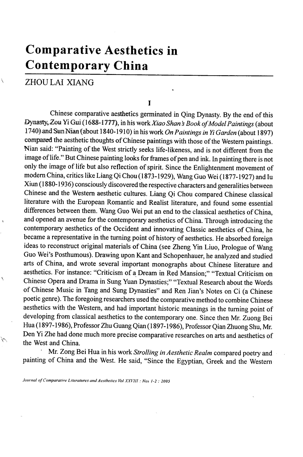 Comparative Aesthetics in Contemporary China ZHOU LAI XIANG