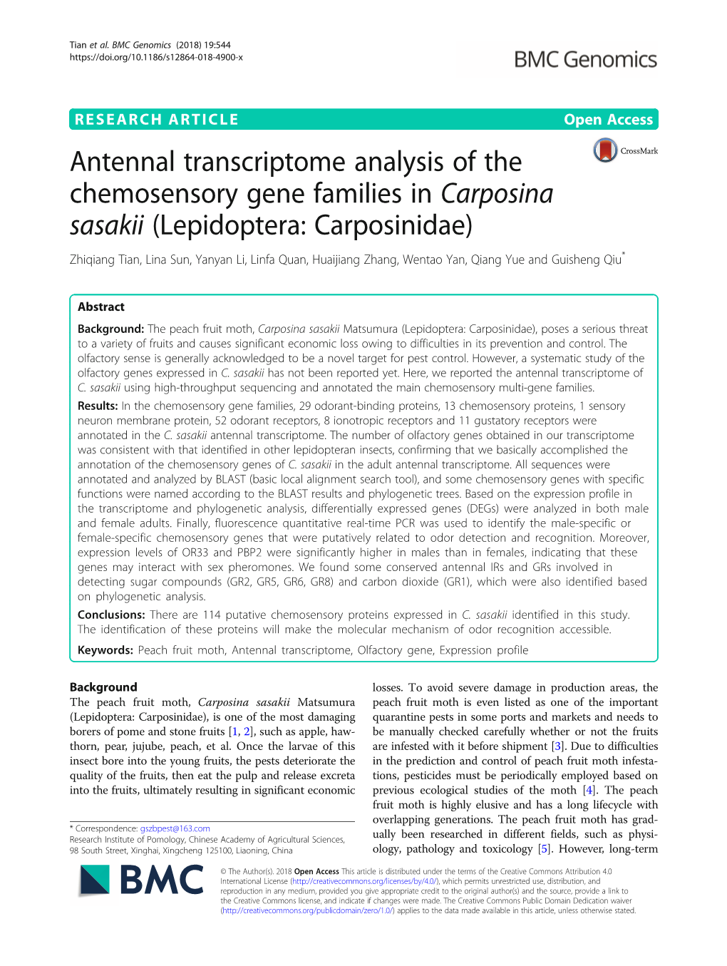 Antennal Transcriptome Analysis of the Chemosensory