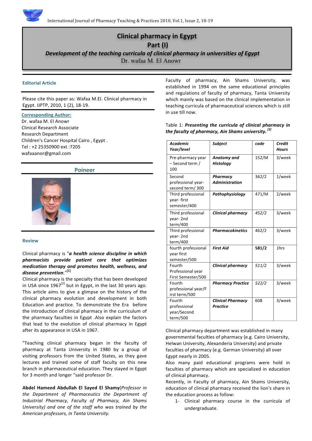 Clinical Pharmacy in Egypt Part