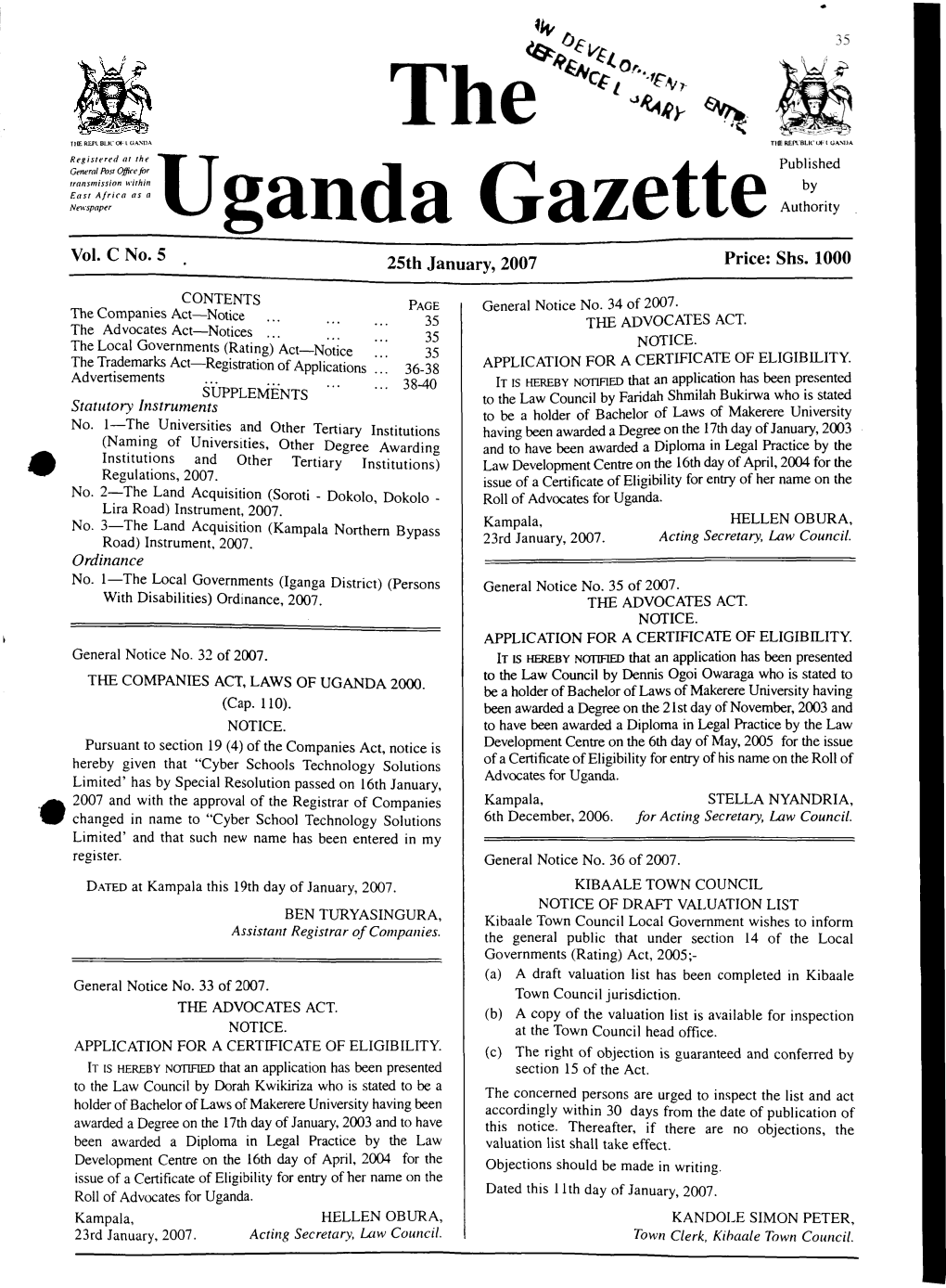 The Uganda Gazette •