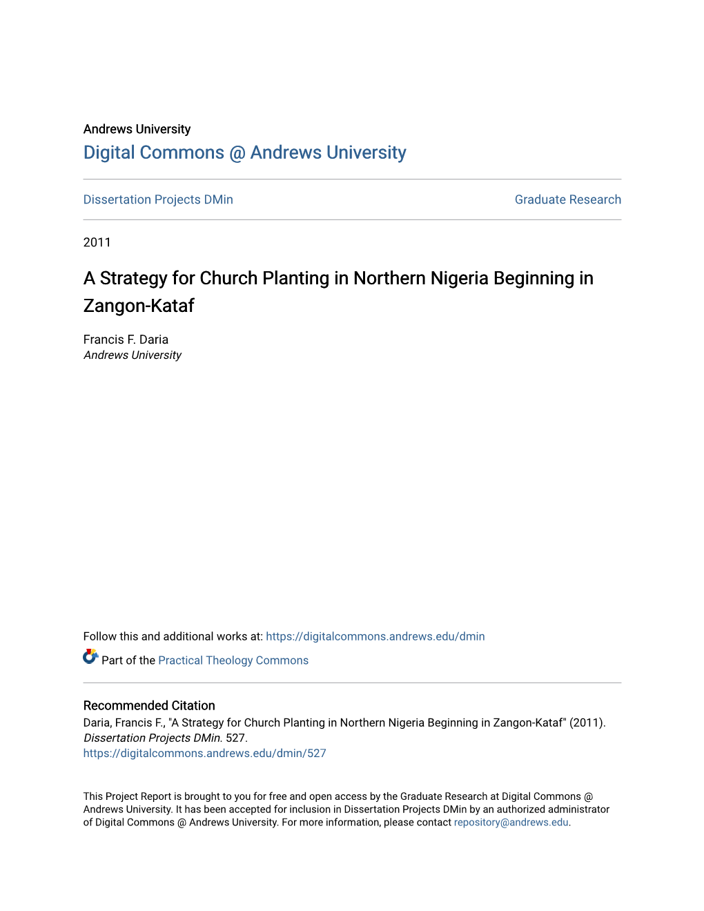 A Strategy for Church Planting in Northern Nigeria Beginning in Zangon-Kataf