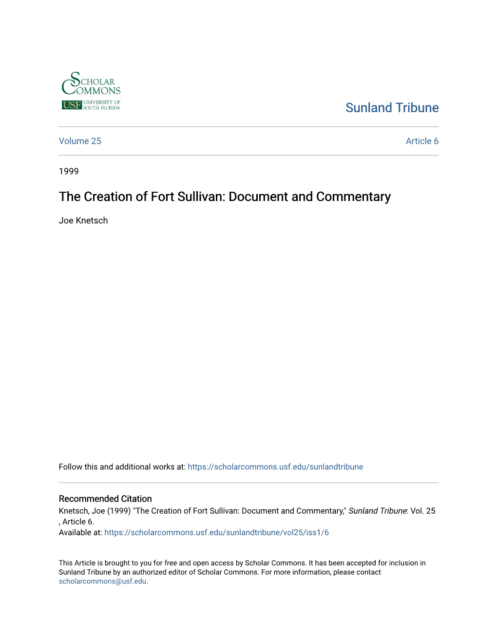 The Creation of Fort Sullivan: Document and Commentary