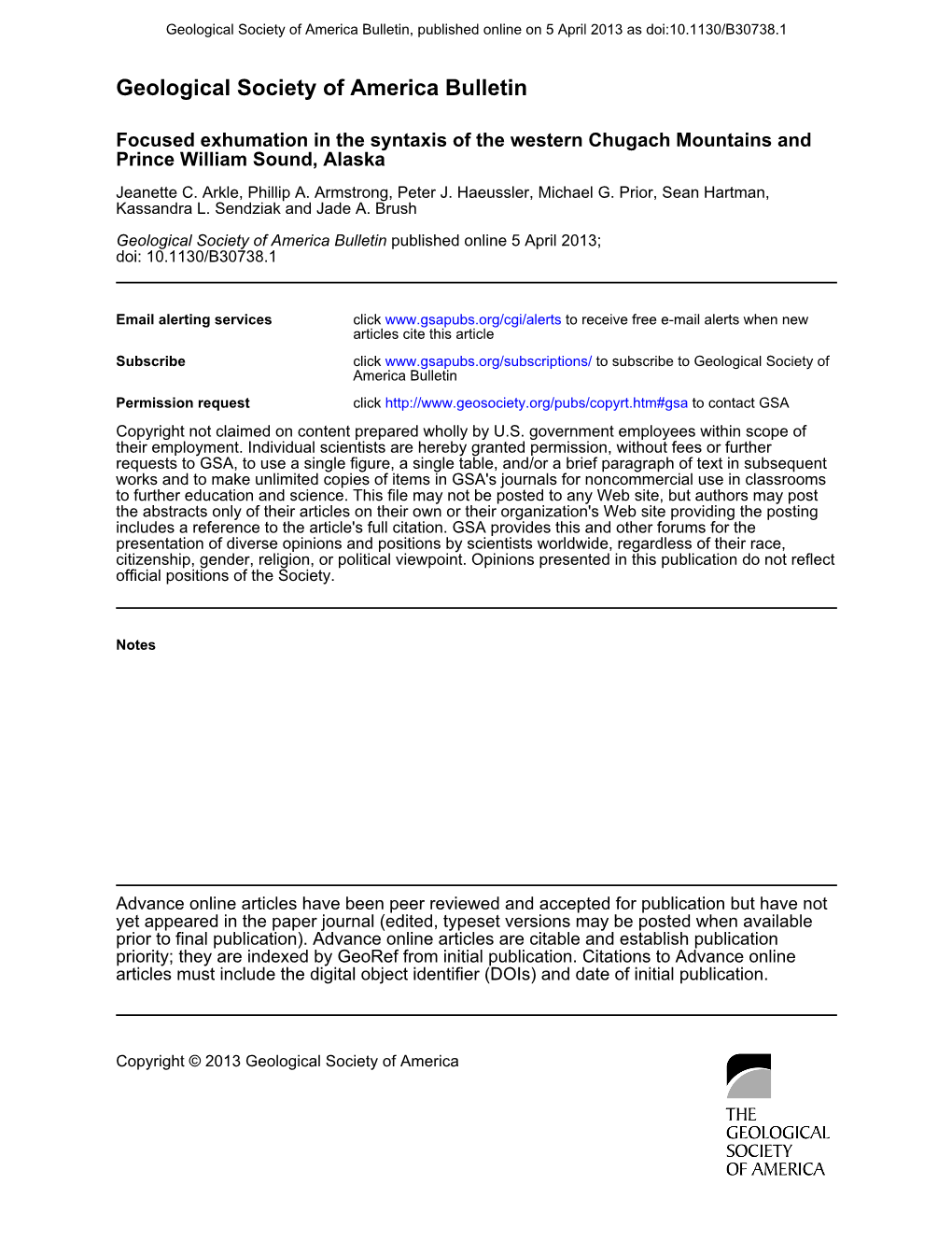 Geological Society of America Bulletin, Published Online on 5 April 2013 As Doi:10.1130/B30738.1