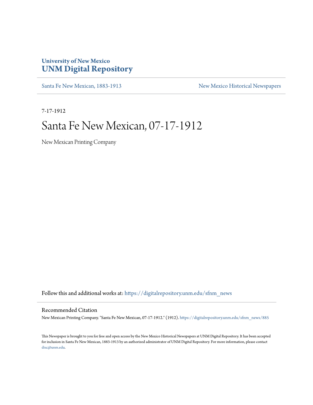 Santa Fe New Mexican, 07-17-1912 New Mexican Printing Company