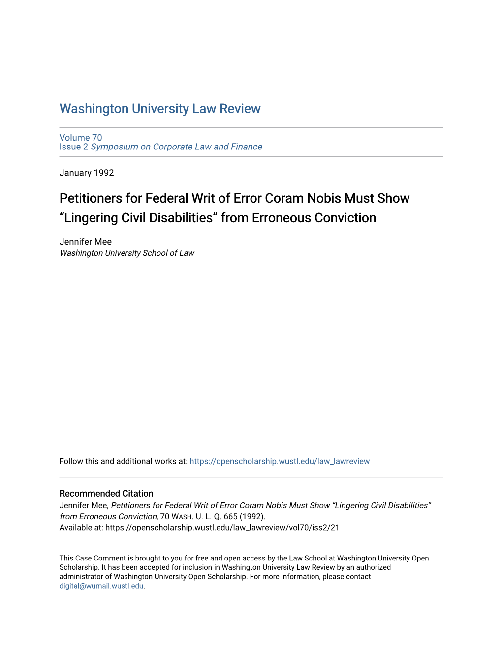 Petitioners for Federal Writ of Error Coram Nobis Must Show “Lingering Civil Disabilities” from Erroneous Conviction