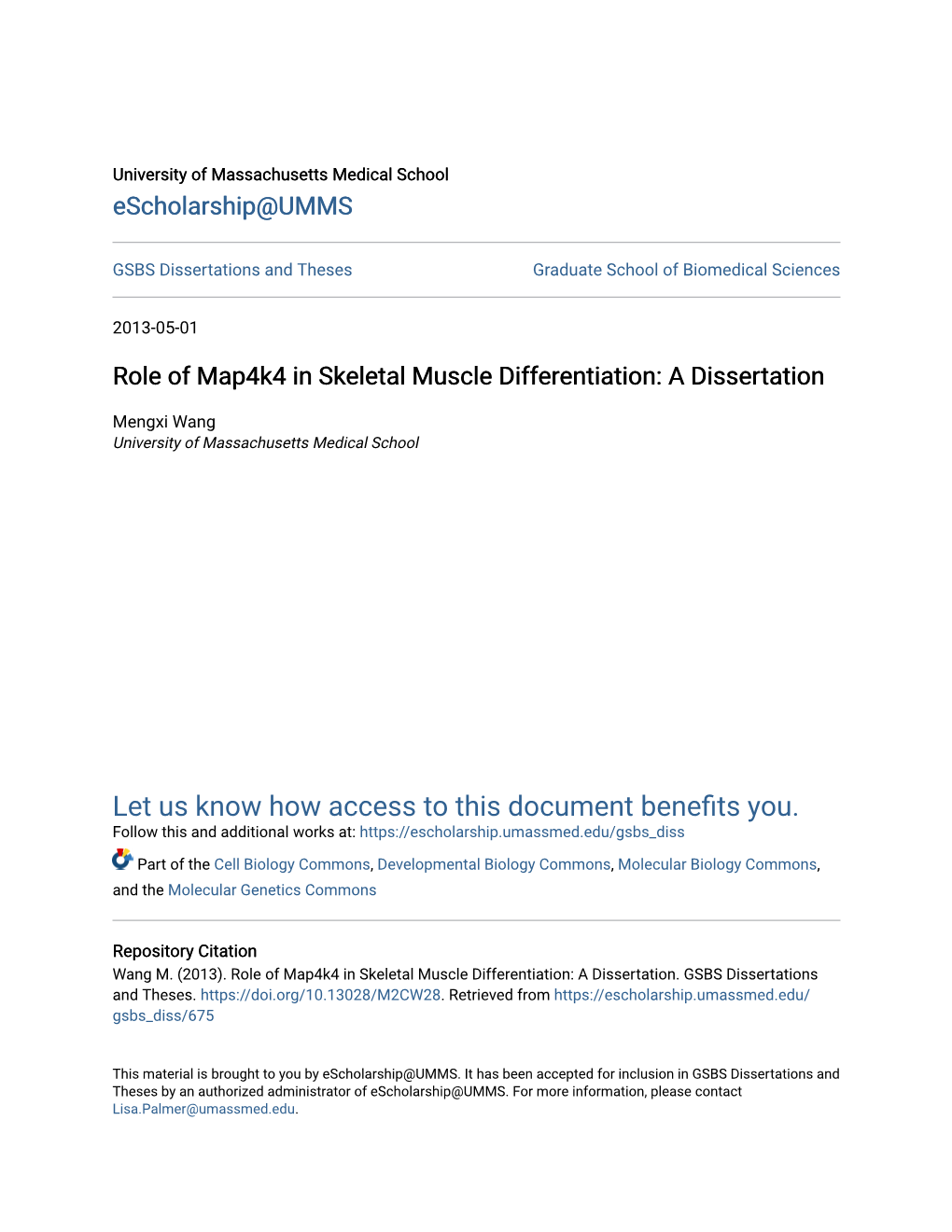 Role of Map4k4 in Skeletal Muscle Differentiation: a Dissertation