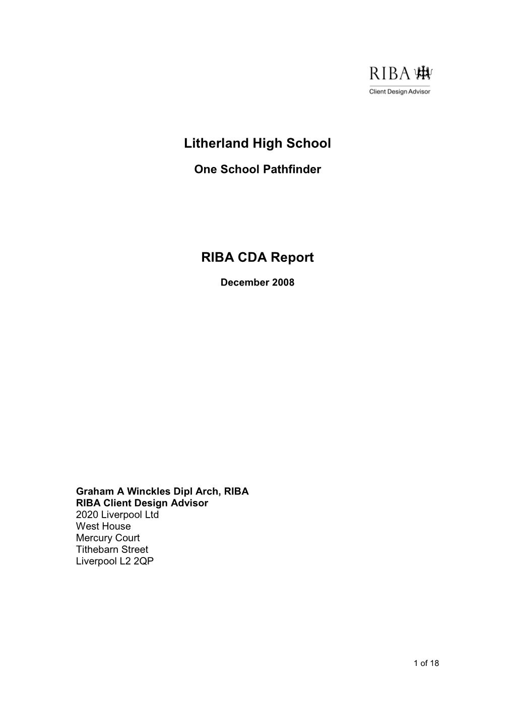 Litherland High School RIBA CDA Report