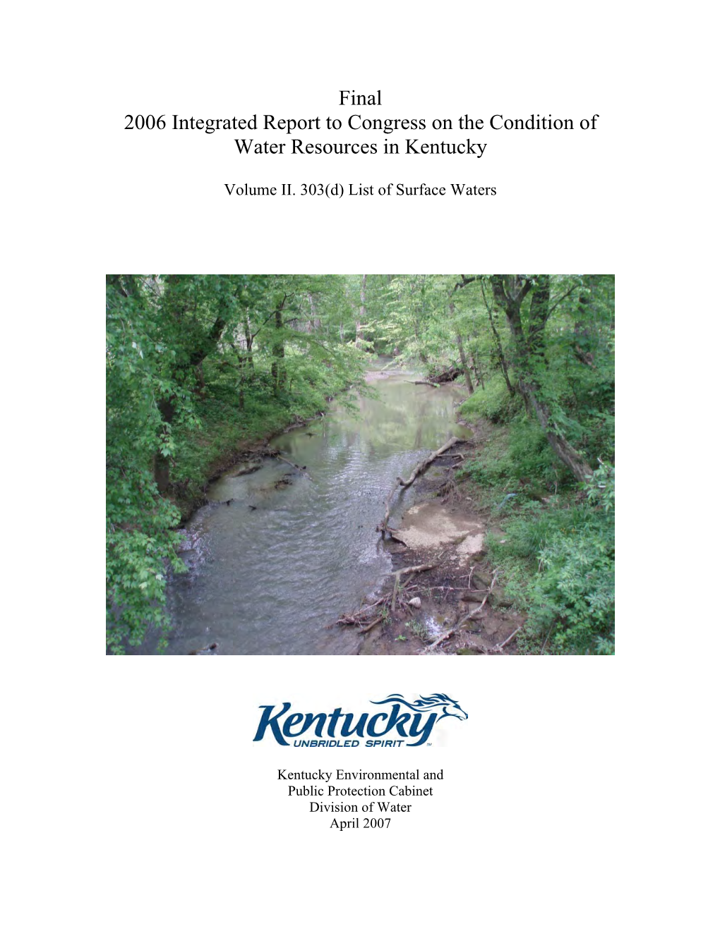 Final 2006 Integrated Report to Congress on the Condition of Water Resources in Kentucky