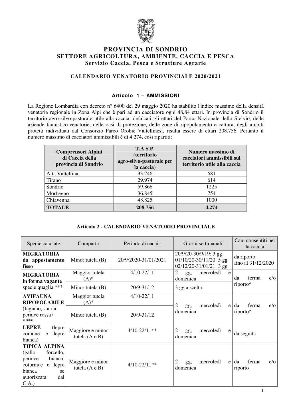 Calendario Venatorio 2020/2021