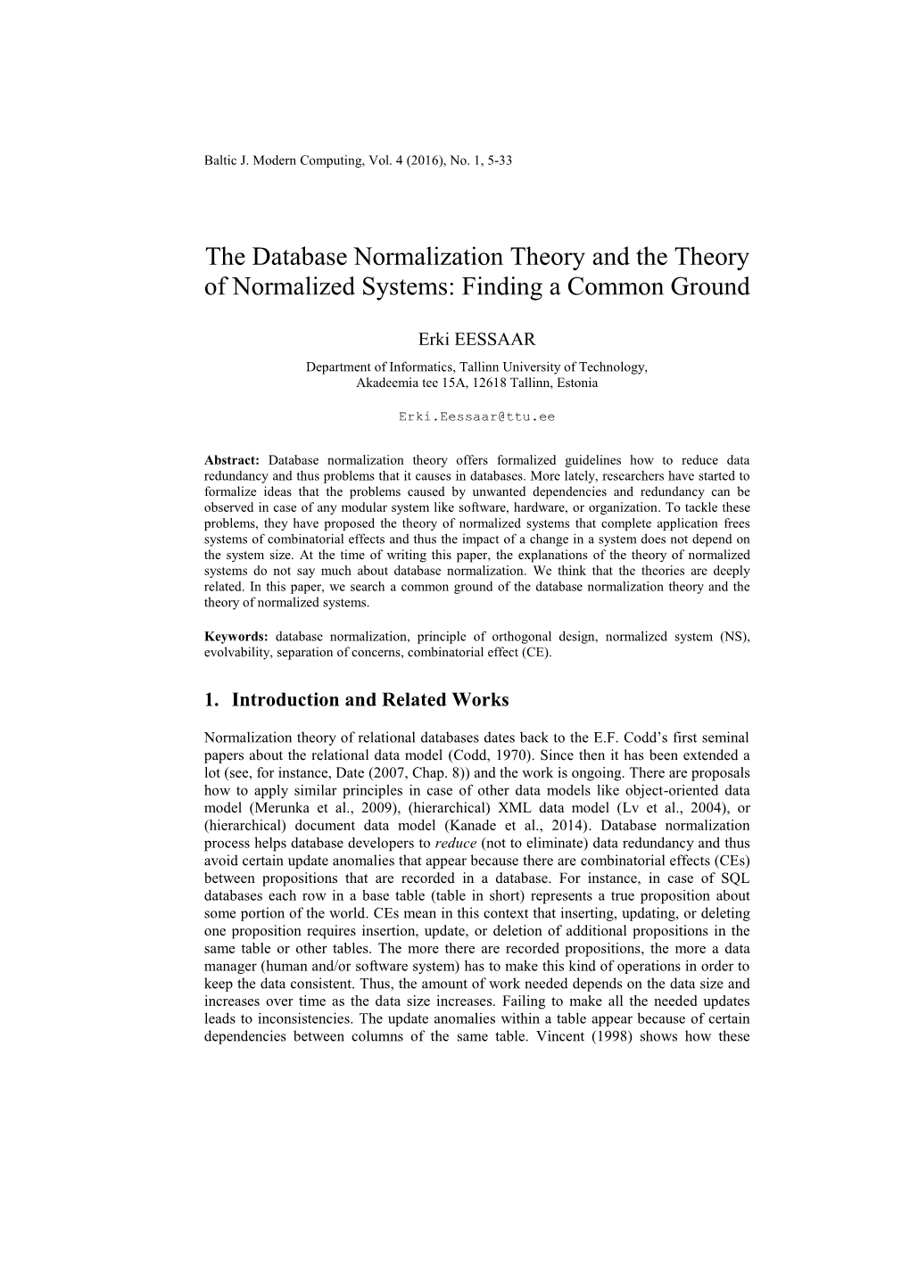 The Database Normalizaton Theory and the Theory of Normalized Systems