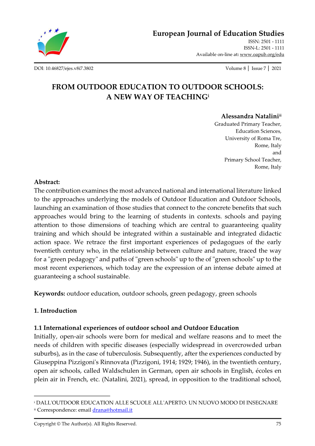 European Journal of Education Studies from OUTDOOR