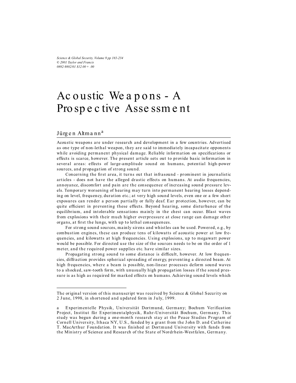 Acoustic Weapons - a Prospective Assessment