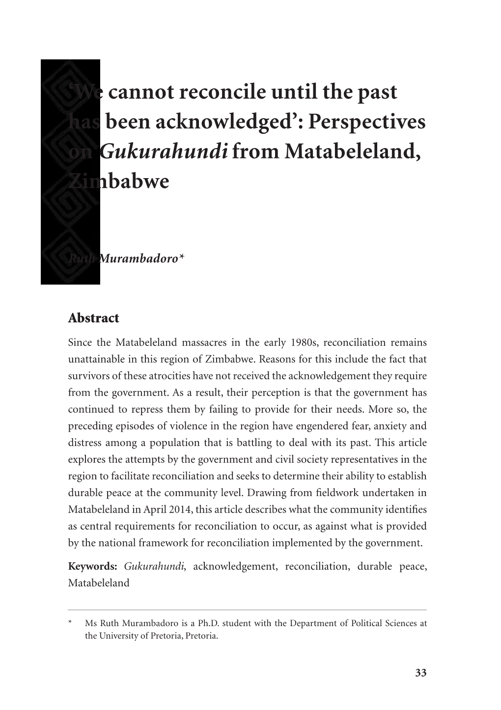 Perspectives on Gukurahundi from Matabeleland, Zimbabwe