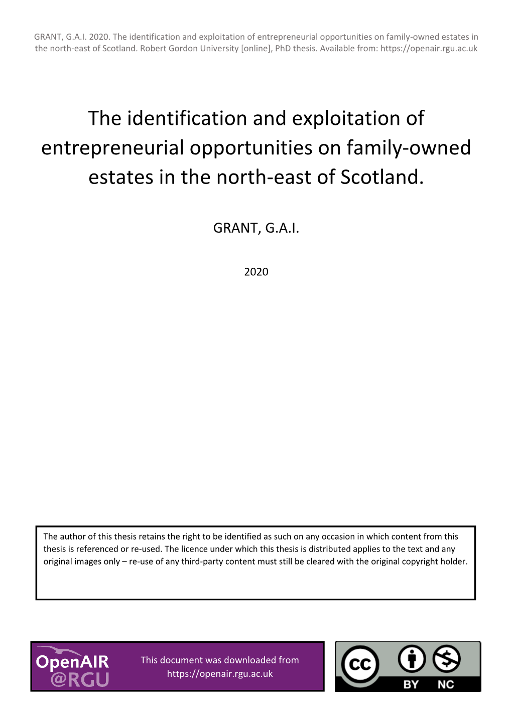 The Identification and Exploitation of Entrepreneurial Opportunities on Family-Owned Estates in the North-East of Scotland