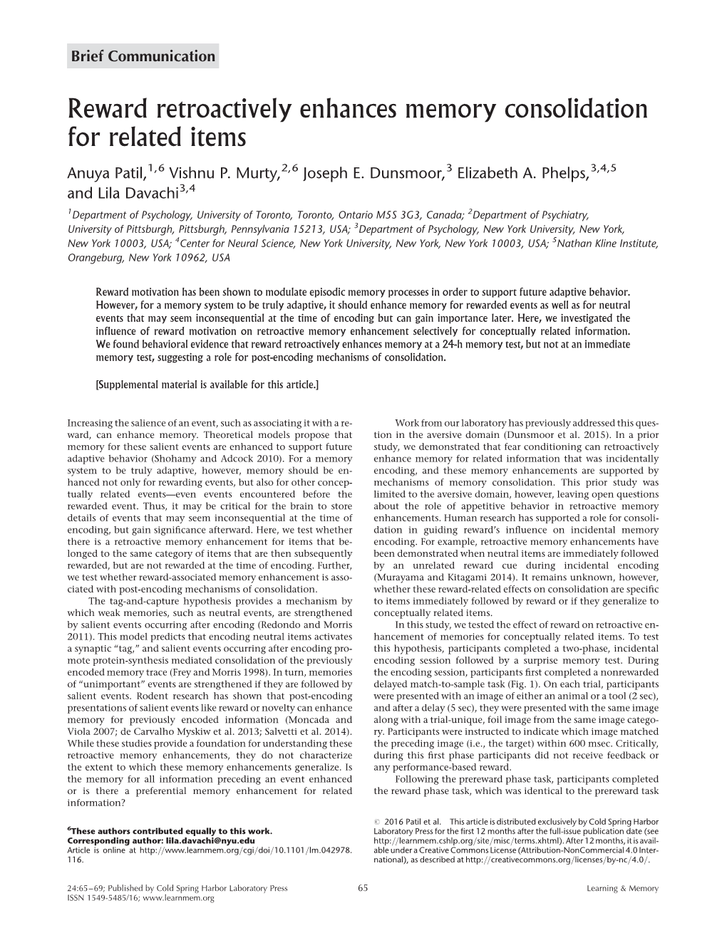 Reward Retroactively Enhances Memory Consolidation for Related Items