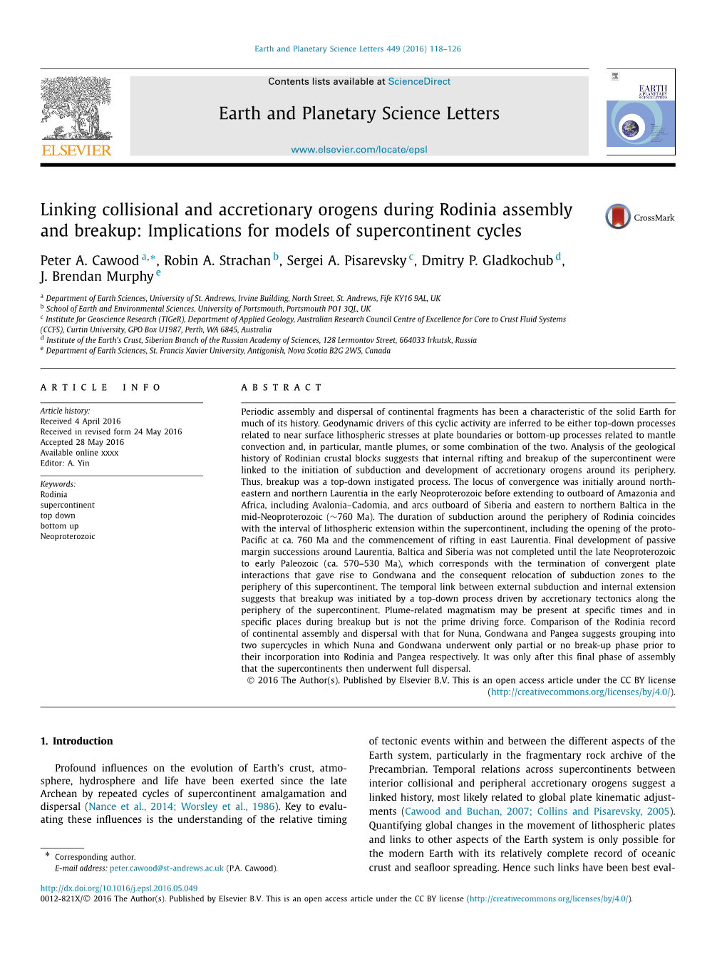 Linking Collisional and Accretionary Orogens During Rodinia Assembly and Breakup: Implications for Models of Supercontinent Cycles ∗ Peter A