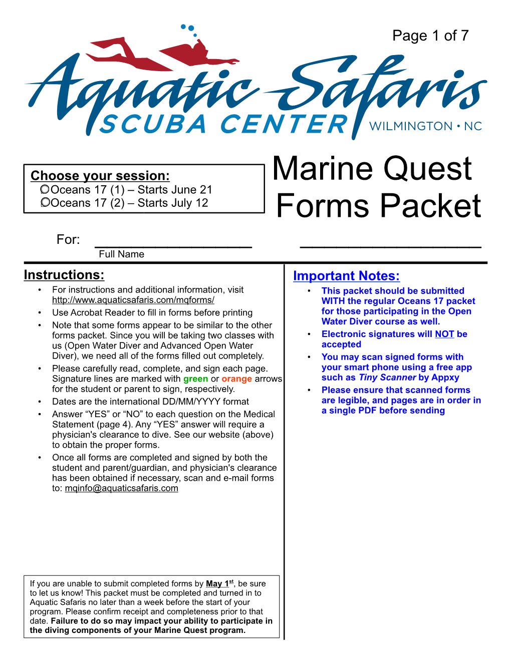 Marine Quest Forms Packet