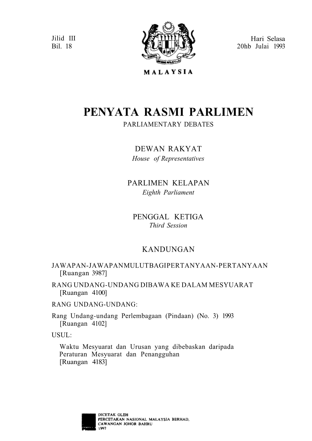 Penyata Rasmi Parlimen Parliamentary Debates