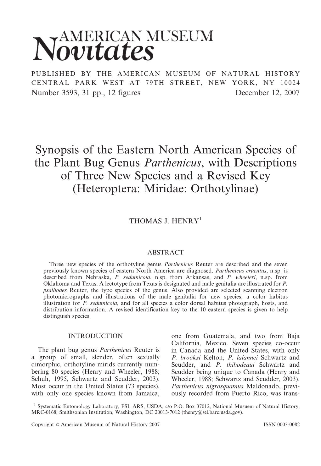 Synopsis of the Eastern North American Species of the Plant Bug