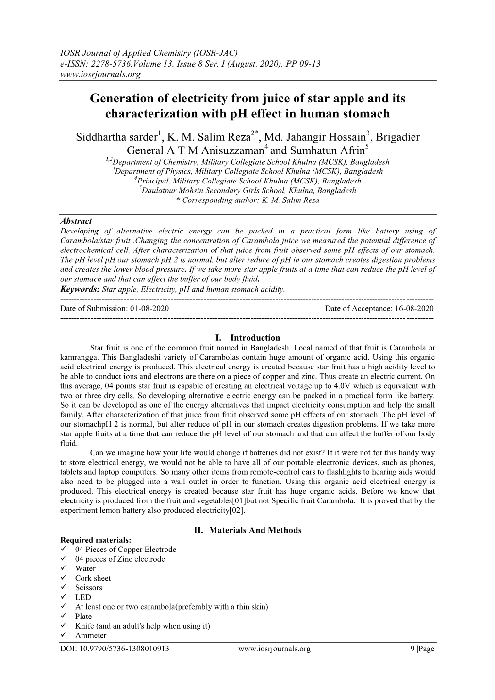 Generation of Electricity from Juice of Star Apple and Its Characterization with Ph Effect in Human Stomach