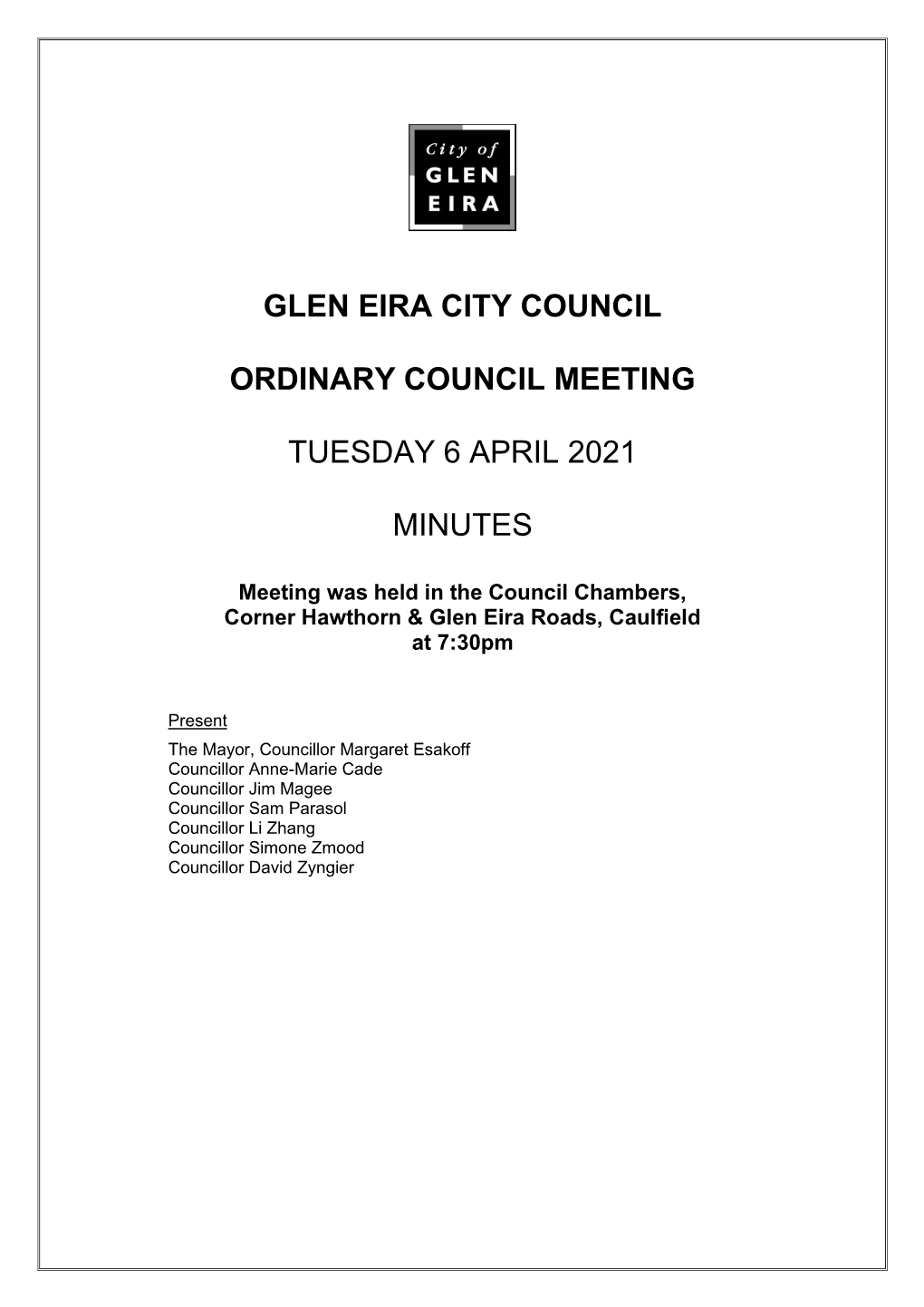 Minutes of Ordinary Council Meeting