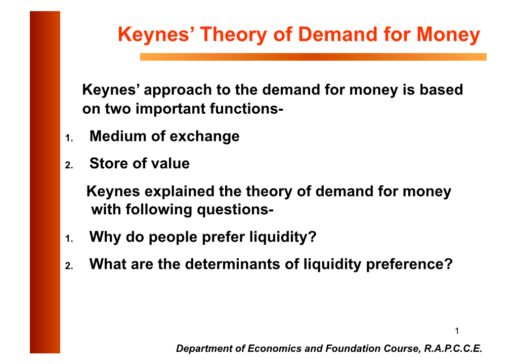 Keynes' Theory of Demand for Money