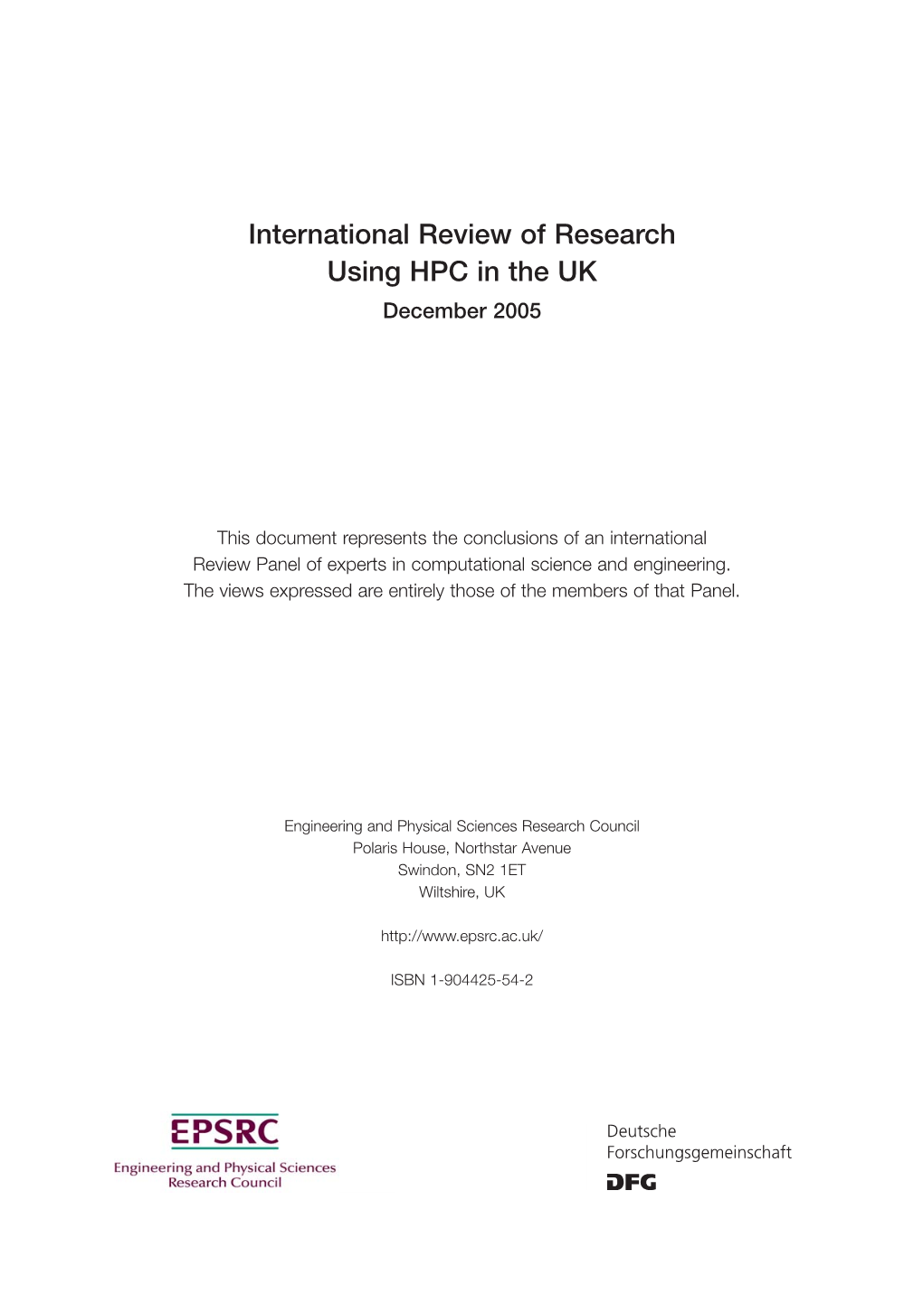 International Review of Research Using HPC in the UK December 2005