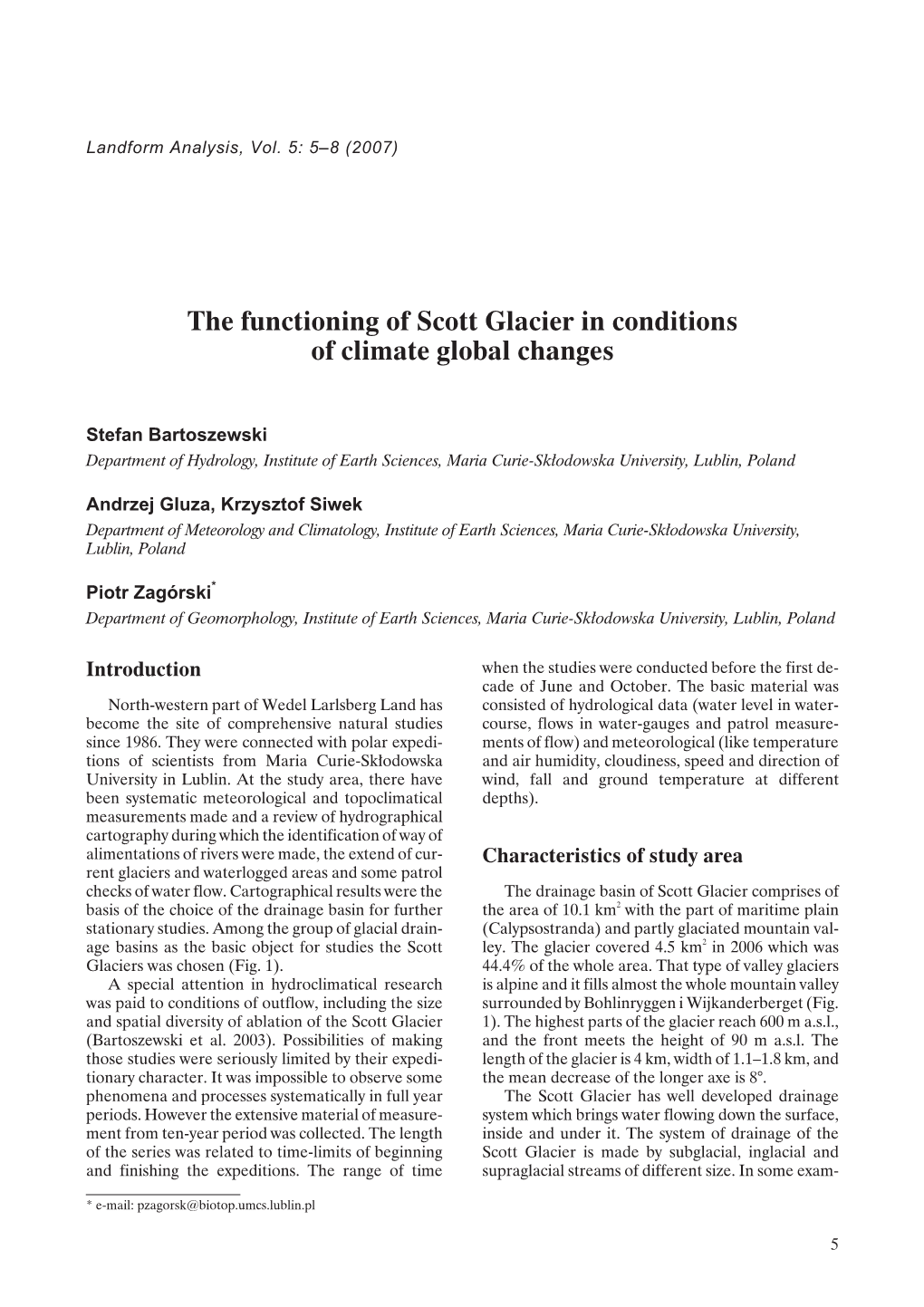 The Functioning of Scott Glacier in Conditions of Climate Global Changes