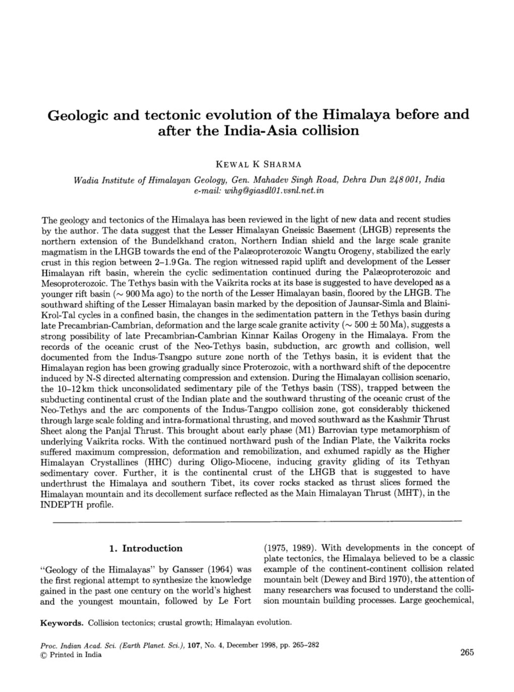 Geologic and Tectonic Evolution of the Himalaya Before and After the India-Asia Collision