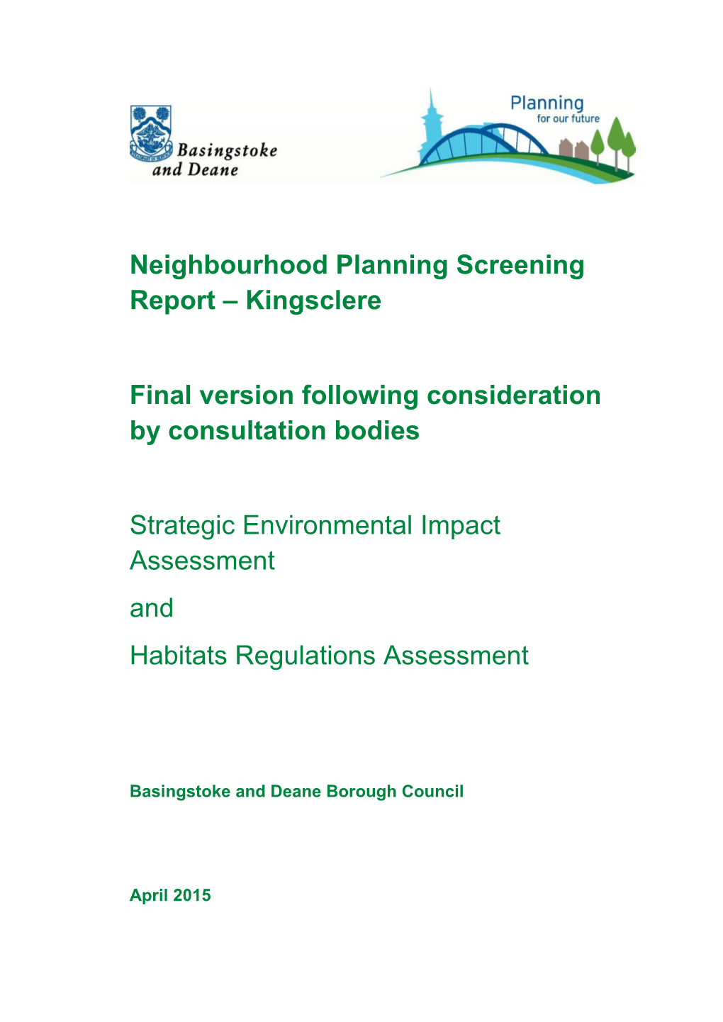 Kingsclere SEA and HRA Screening Report