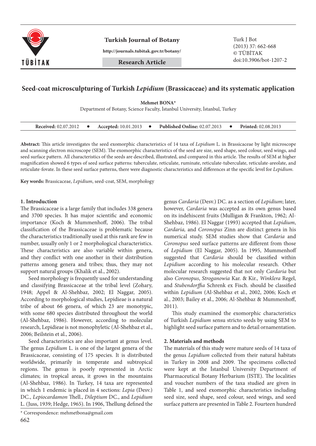 Seed-Coat Microsculpturing of Turkish Lepidium (Brassicaceae) and Its Systematic Application