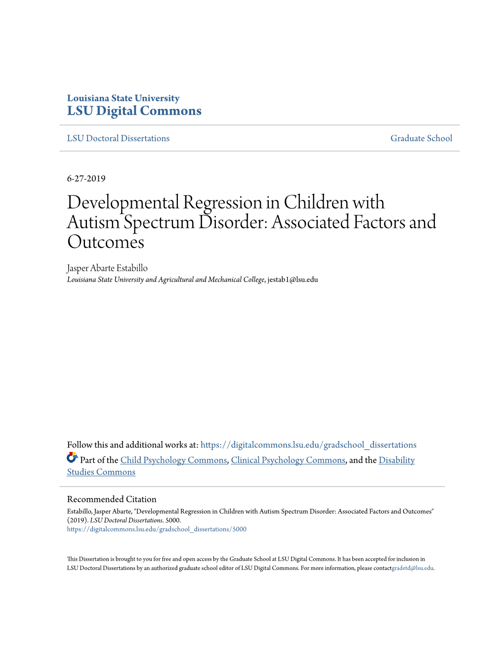 Developmental Regression in Children
