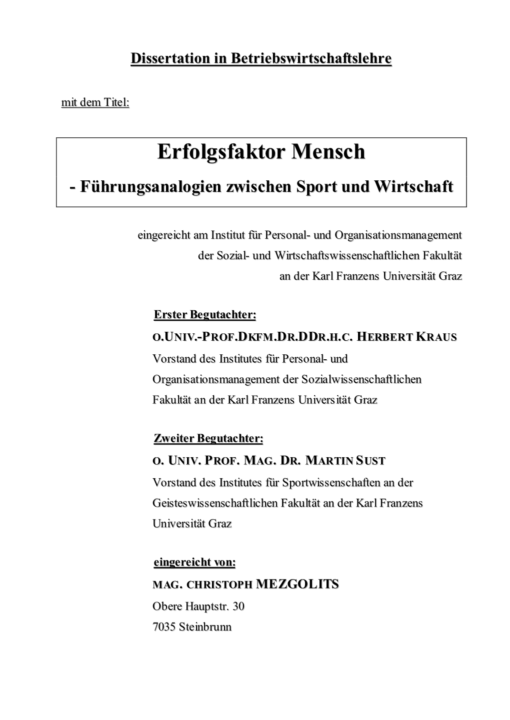 Erfolgsfaktor Mensch - Führungsanalogien Zwischen Sport Und Wirtschaft