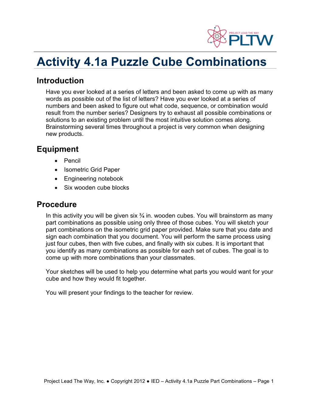 Activity 4.1A Puzzle Cube Combinations