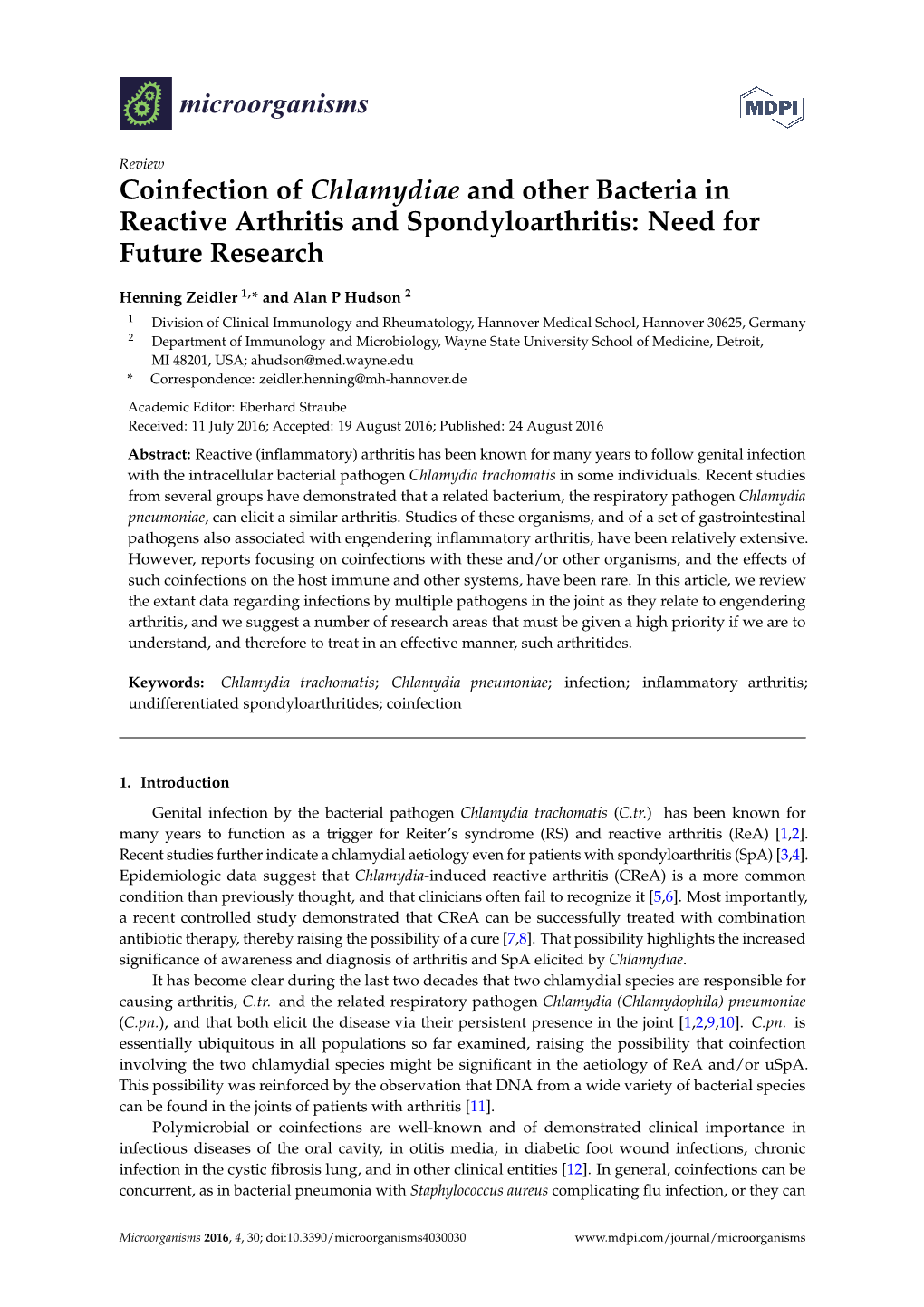 Coinfection of Chlamydiae and Other Bacteria in Reactive Arthritis and Spondyloarthritis: Need for Future Research