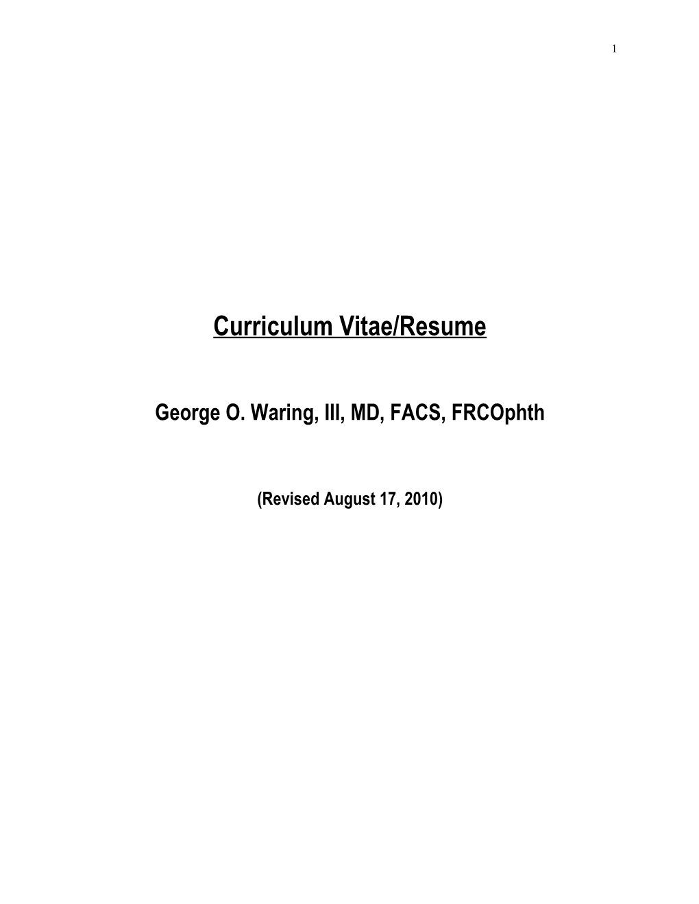 Curriculum Vitae/Resume