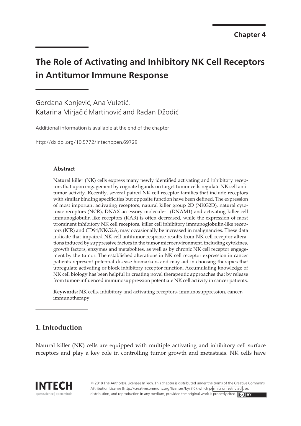 The Role of Activating and Inhibitory NK Cell Receptors in Antitumor Immune Response