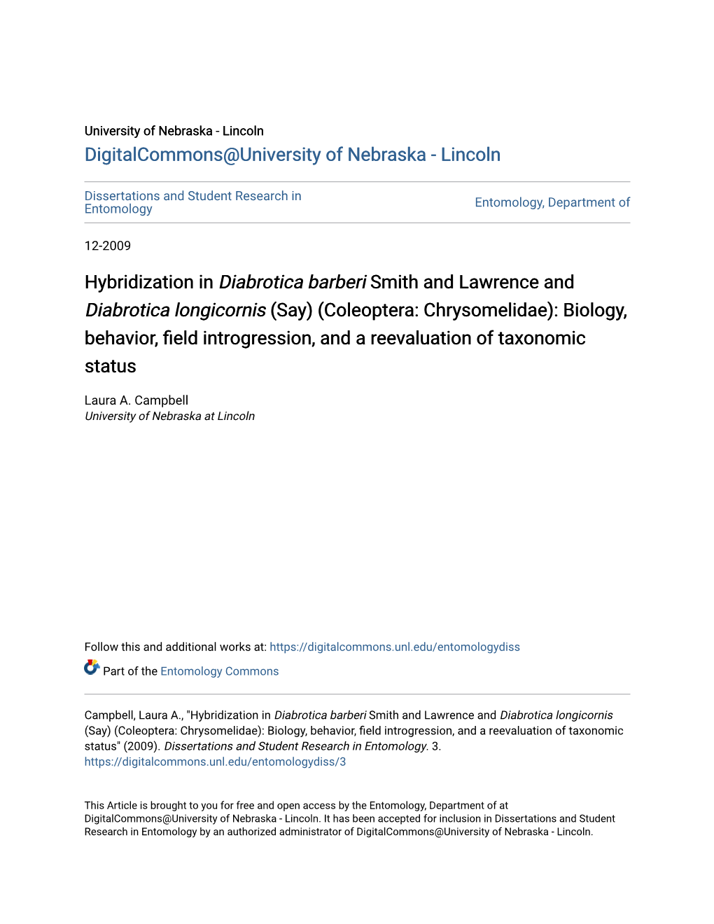 Hybridization in &lt;I&gt;Diabrotica Barberi&lt;/I&gt; Smith and Lawrence