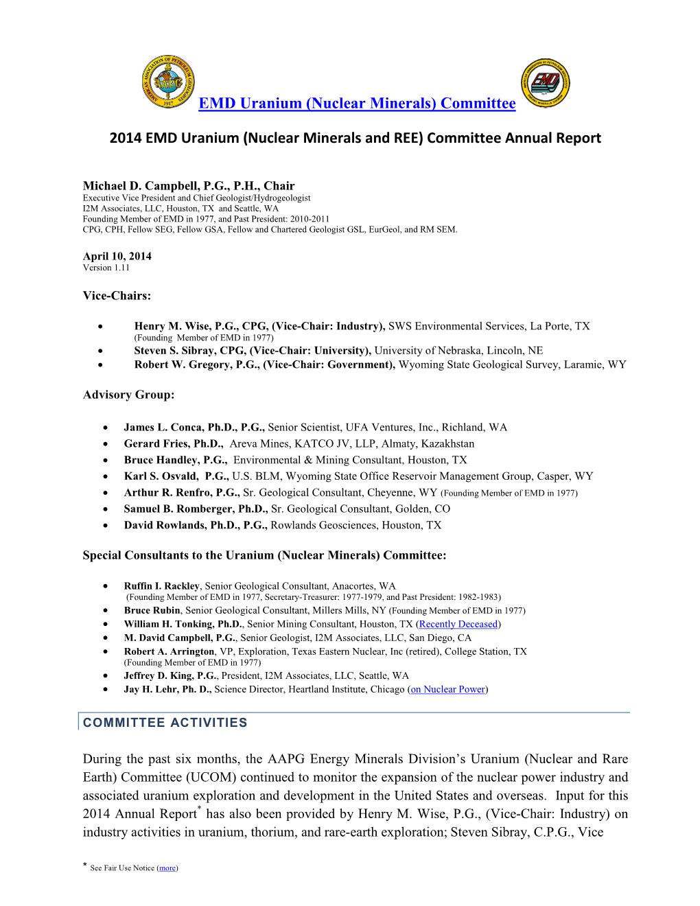 EMD Uranium (Nuclear Minerals) Committee