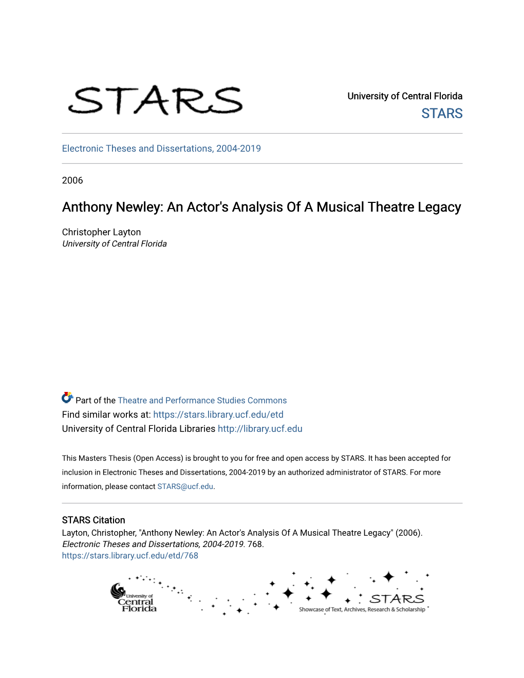 Anthony Newley: an Actor's Analysis of a Musical Theatre Legacy