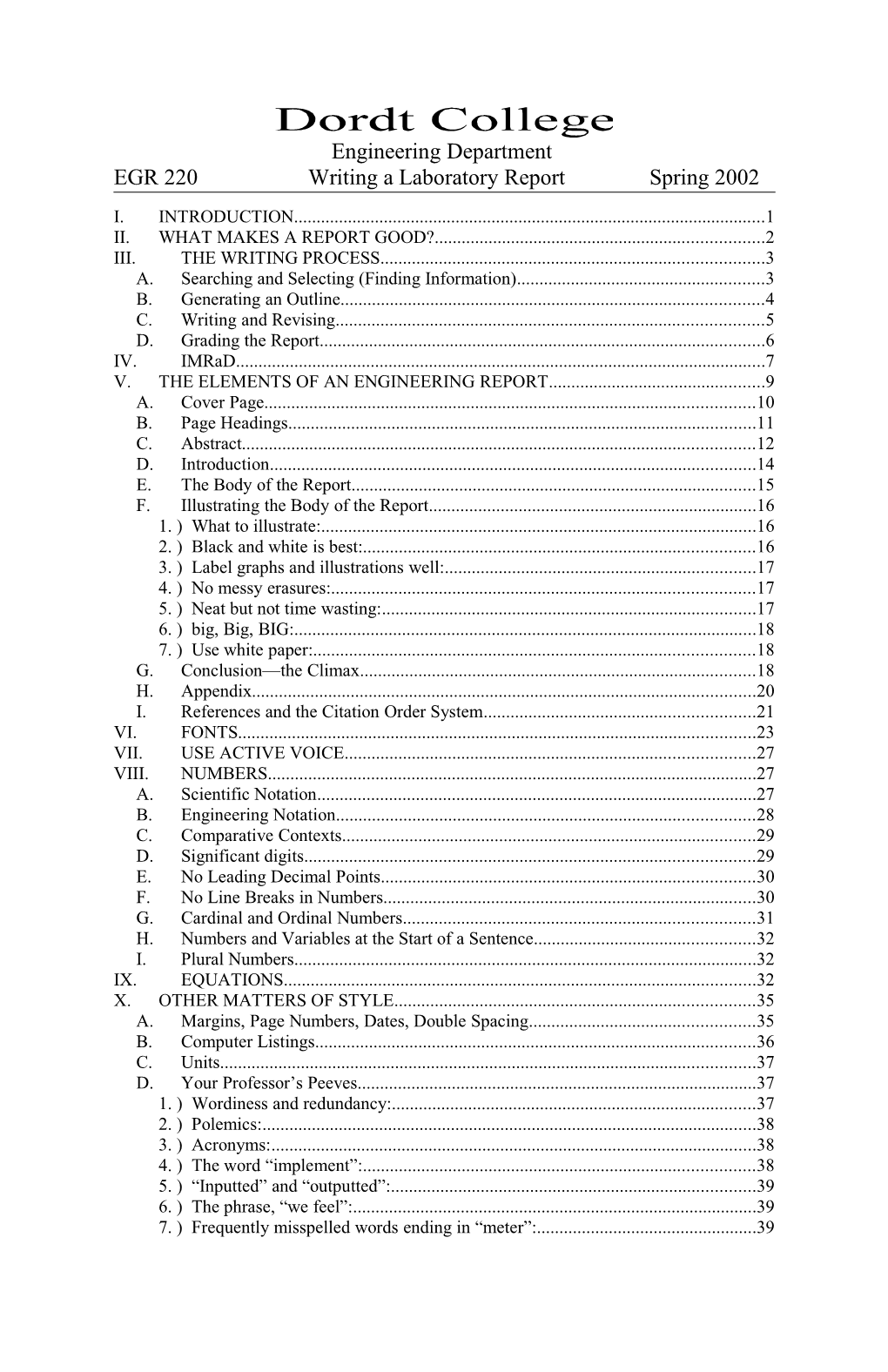 EGR 220 Writing a Laboratory Report Spring 2002