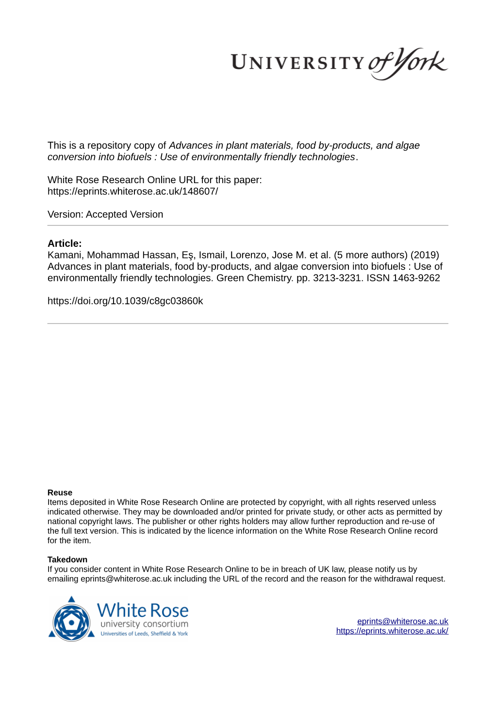 Advances in Plant Materials, Food By-Products, and Algae Conversion Into Biofuels : Use of Environmentally Friendly Technologies