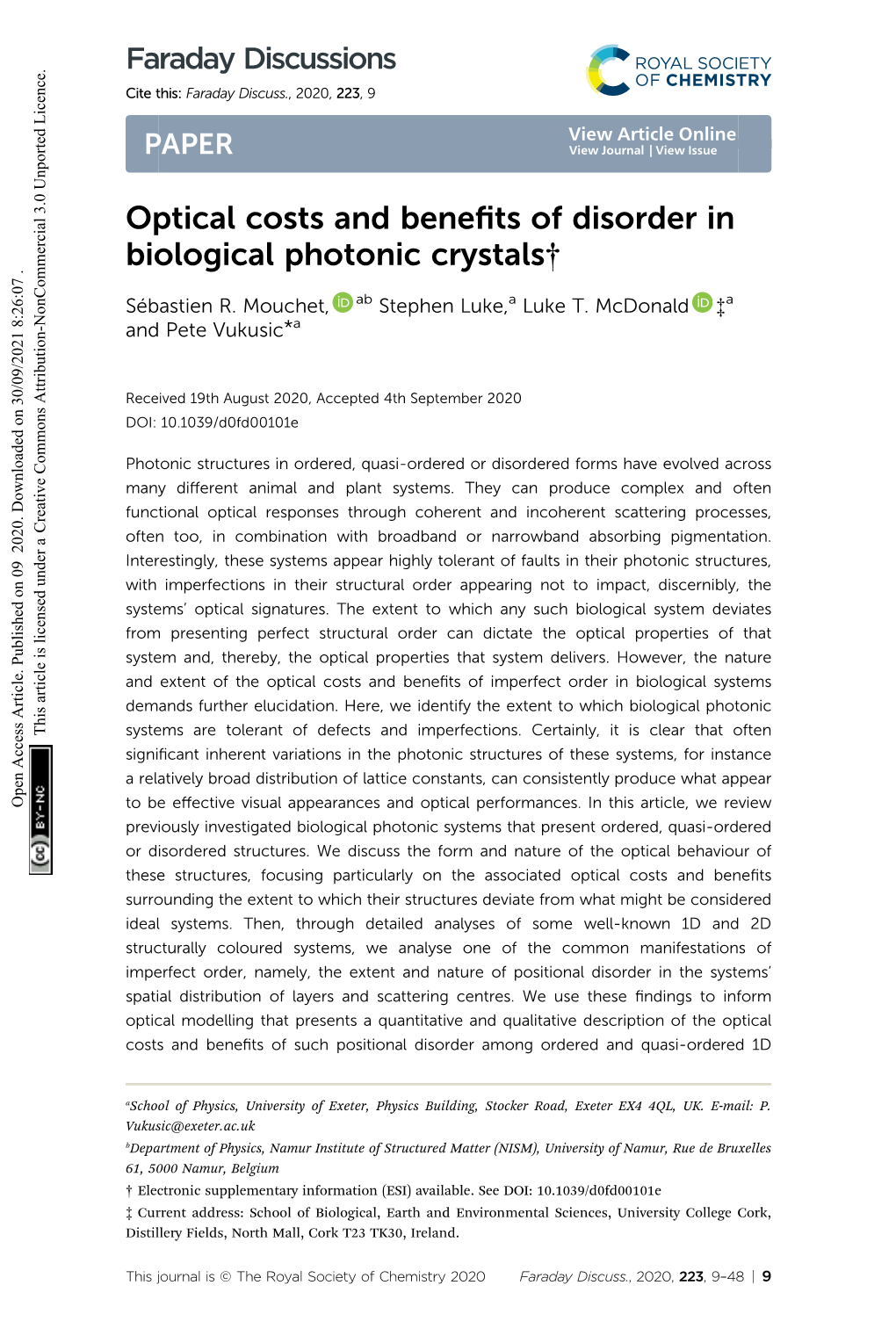 Optical Costs and Benefits of Disorder in Biological Photonic Crystals