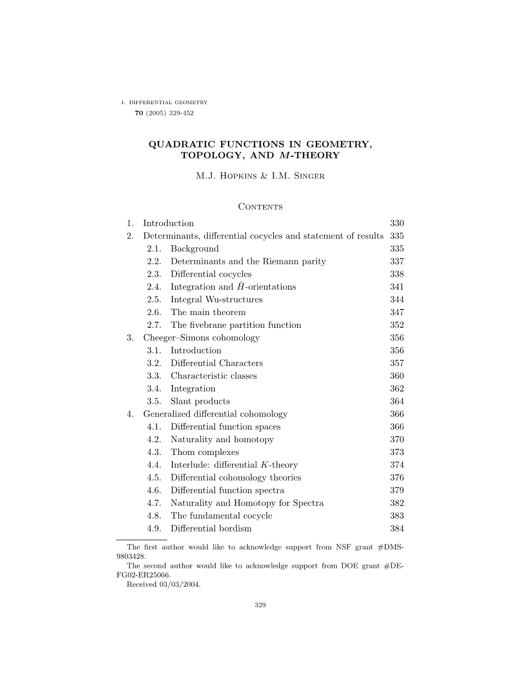 Quadratic Functions in Geometry and Topology, and M-Theory